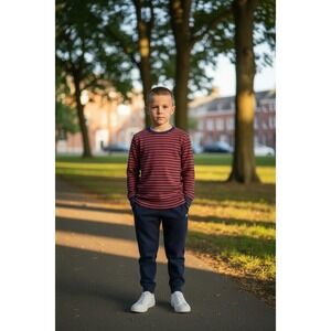 POLO RALPH LAUREN BOY'S KNIT STRIPE TOP LONG SLEEVE NAVY RED SZ 6 100% Cotton